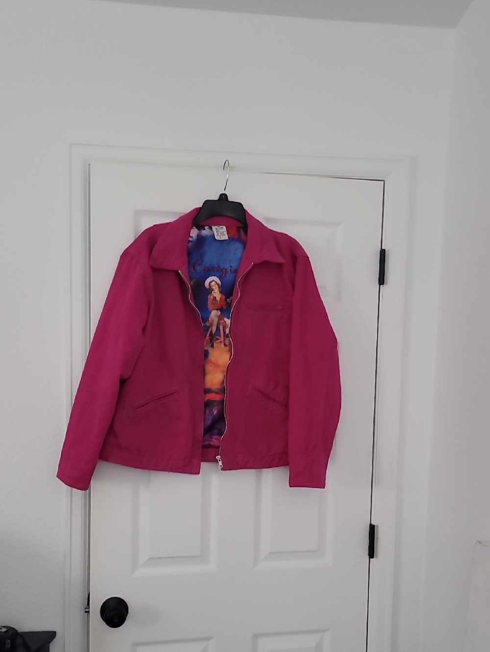 Women's Hot Pink Jean Jacket with Printed Lining